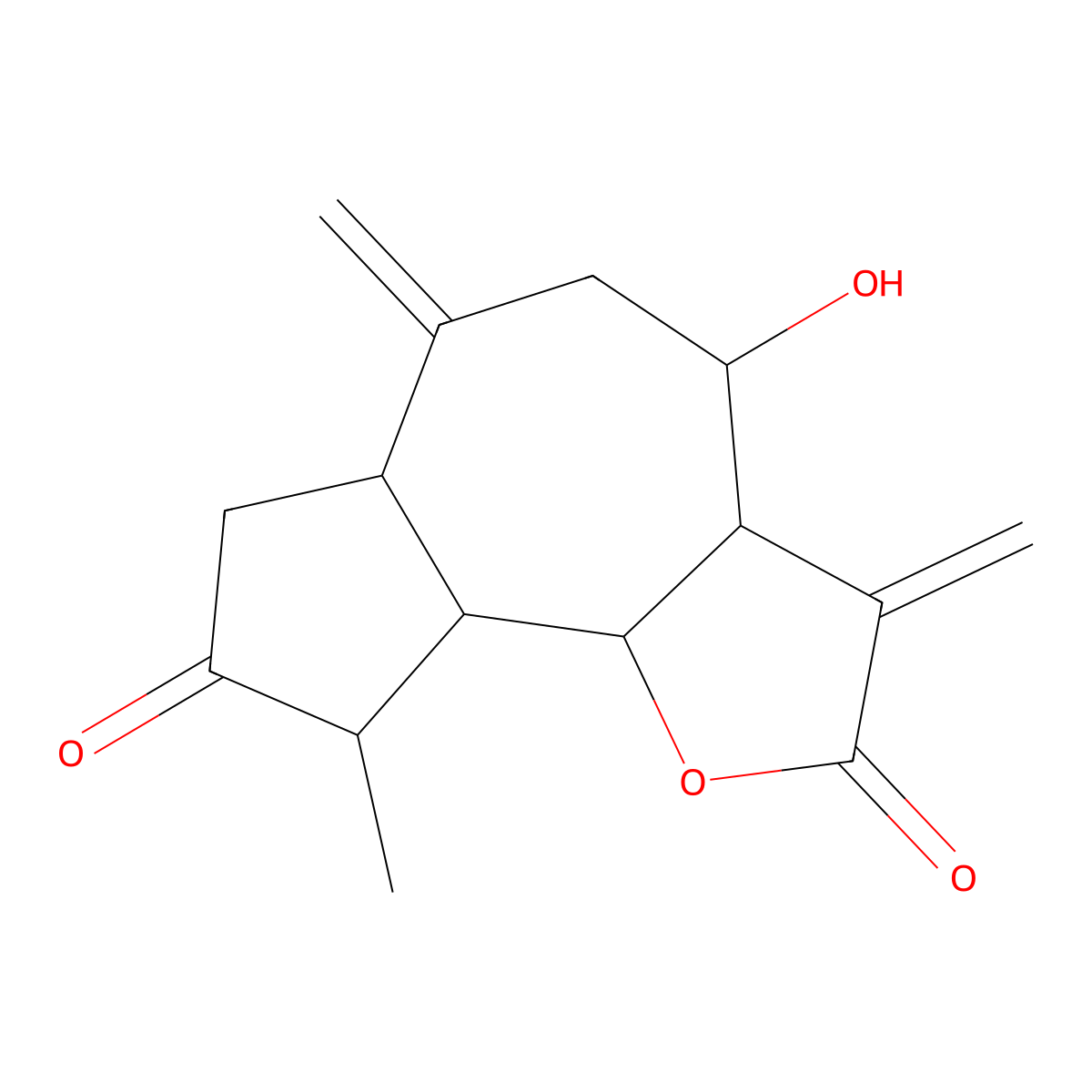(3aR,4S,6aR,9S,9aR,9bR)-Octahydro-4-hydroxy-9-methyl-3,6-bis(methylene)azuleno(4,5-b)furan-2,8(3H,4H)-dione molecular structure, CAS 22489-66-3