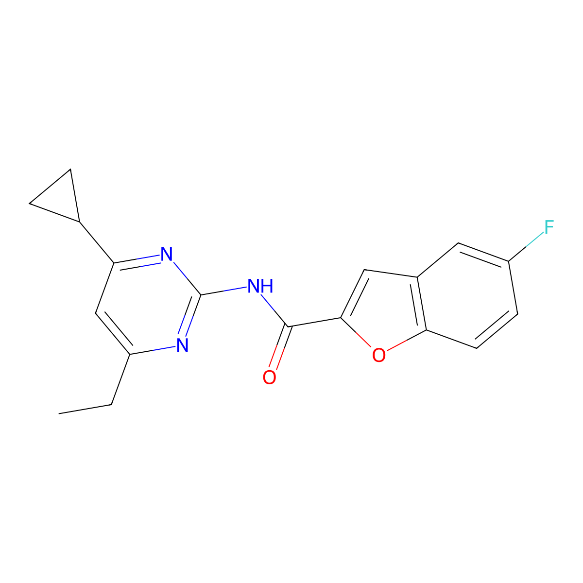 N-(4-Cyclopropyl-6-ethylpyrimidin-2-yl)-5-fluorobenzofuran-2-carboxamide molecular structure, CAS 2248957-98-2