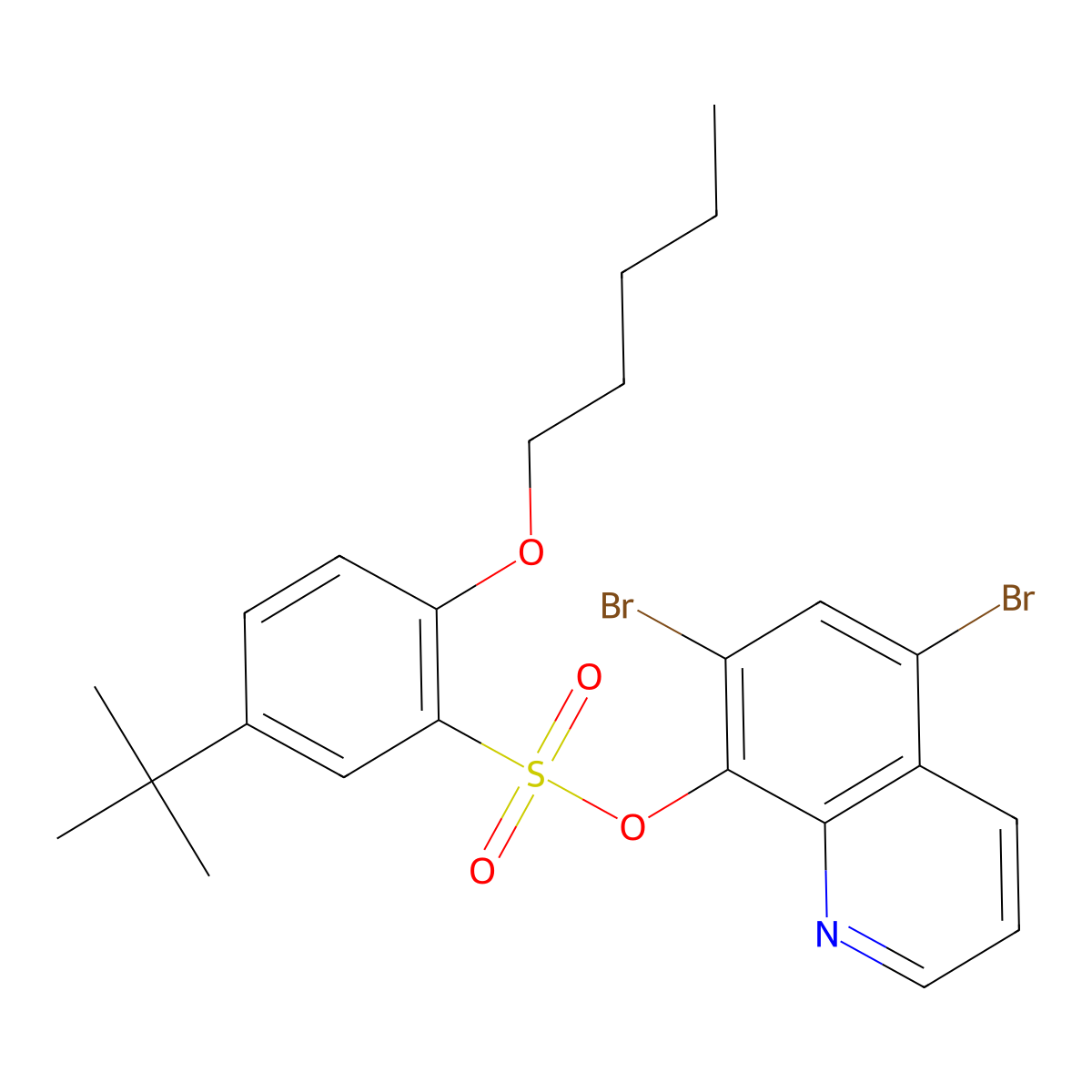 5,7-Dibromoquinolin-8-yl 5-tert-butyl-2-(pentyloxy)benzene-1-sulfonate molecular structure, CAS 2248959-37-5