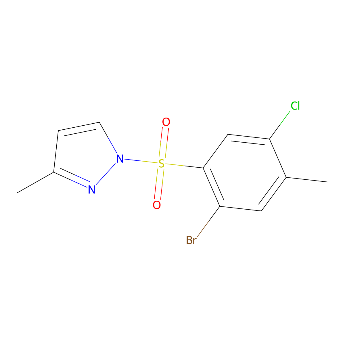 1-(2-bromo-5-chloro-4-methylbenzenesulfonyl)-3-methyl-1H-pyrazole molecular structure, CAS 2248999-42-8
