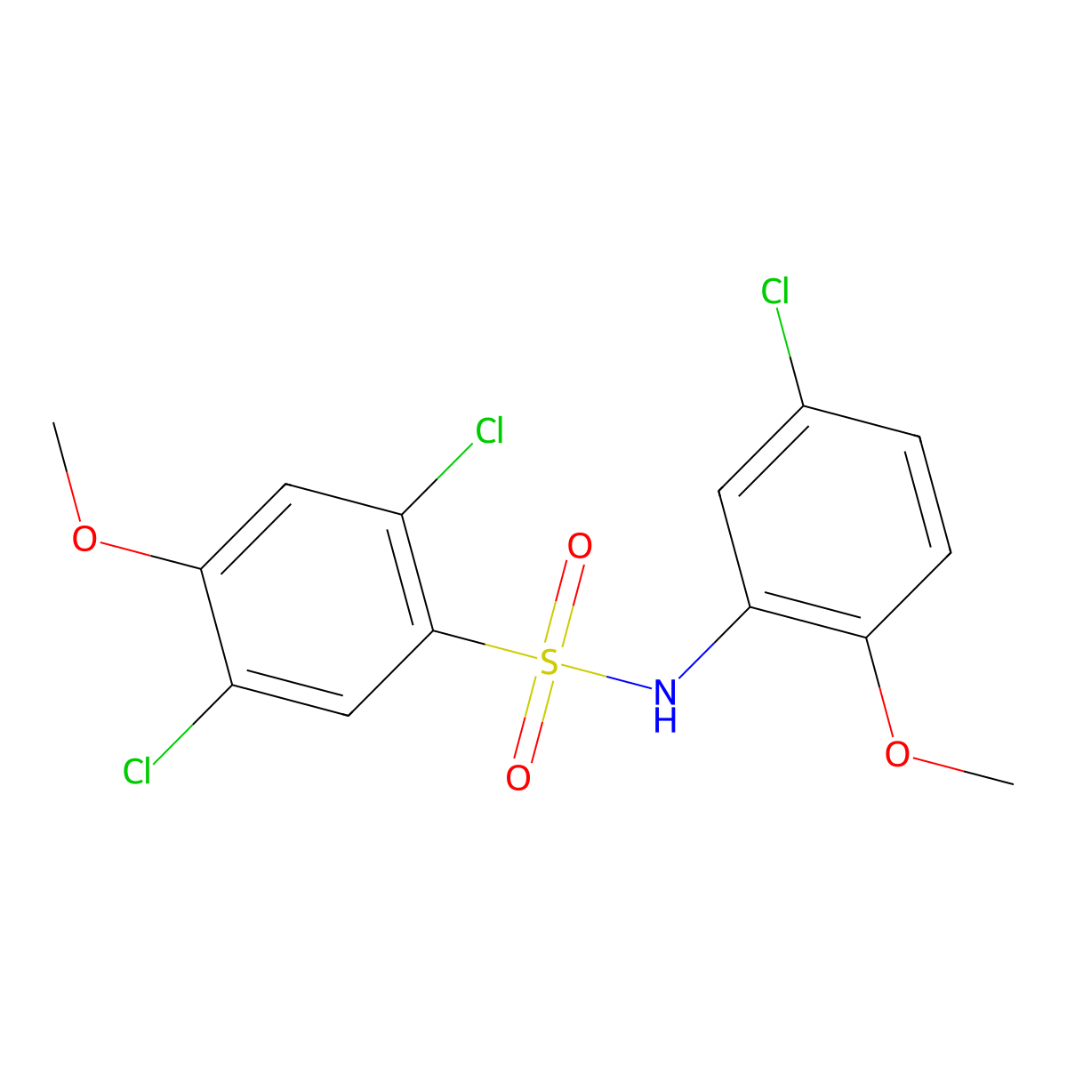 2,5-dichloro-N-(5-chloro-2-methoxyphenyl)-4-methoxybenzene-1-sulfonamide molecular structure, CAS 2249043-52-3