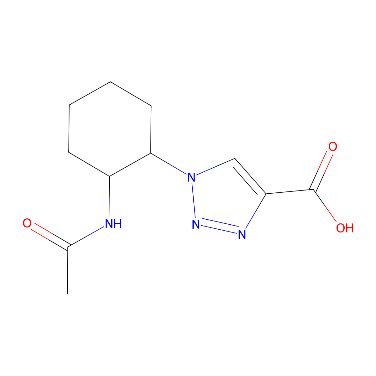 rac-1-[(1R,2S)-2-acetamidocyclohexyl]-1H-1,2,3-triazole-4-carboxylic acid molecular structure, CAS 2249113-24-2