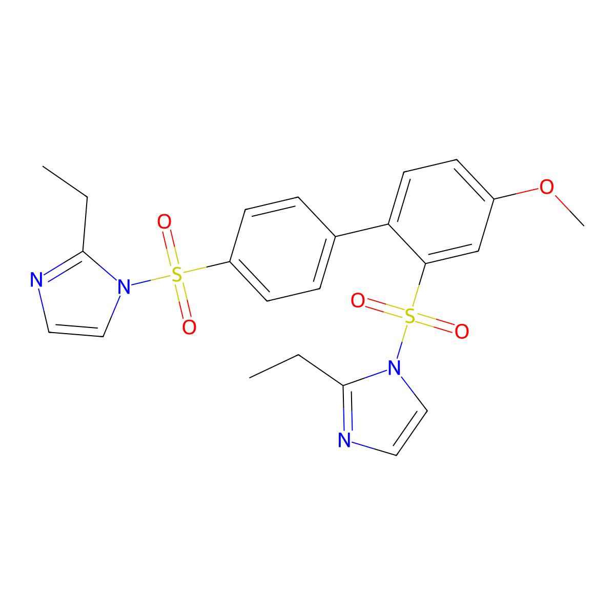2-ethyl-1-({4'-[(2-ethyl-1H-imidazol-1-yl)sulfonyl]-4-methoxy-[1,1'-biphenyl]-2-yl}sulfonyl)-1H-imidazole molecular structure, CAS 2249127-41-9