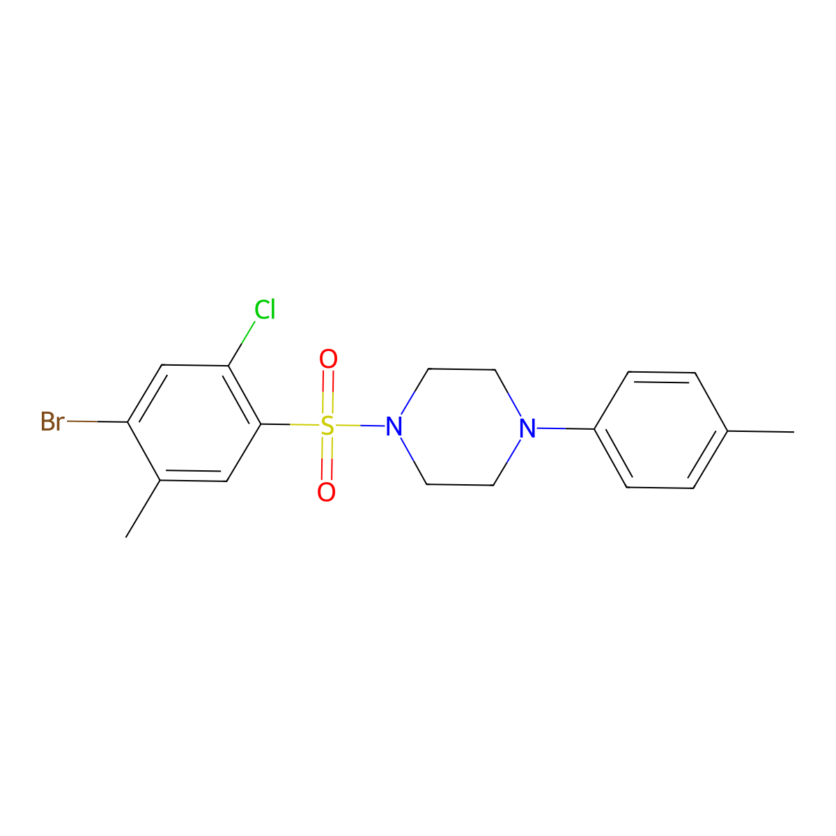 1-(4-Bromo-2-chloro-5-methylbenzenesulfonyl)-4-(4-methylphenyl)piperazine molecular structure, CAS 2249127-51-1