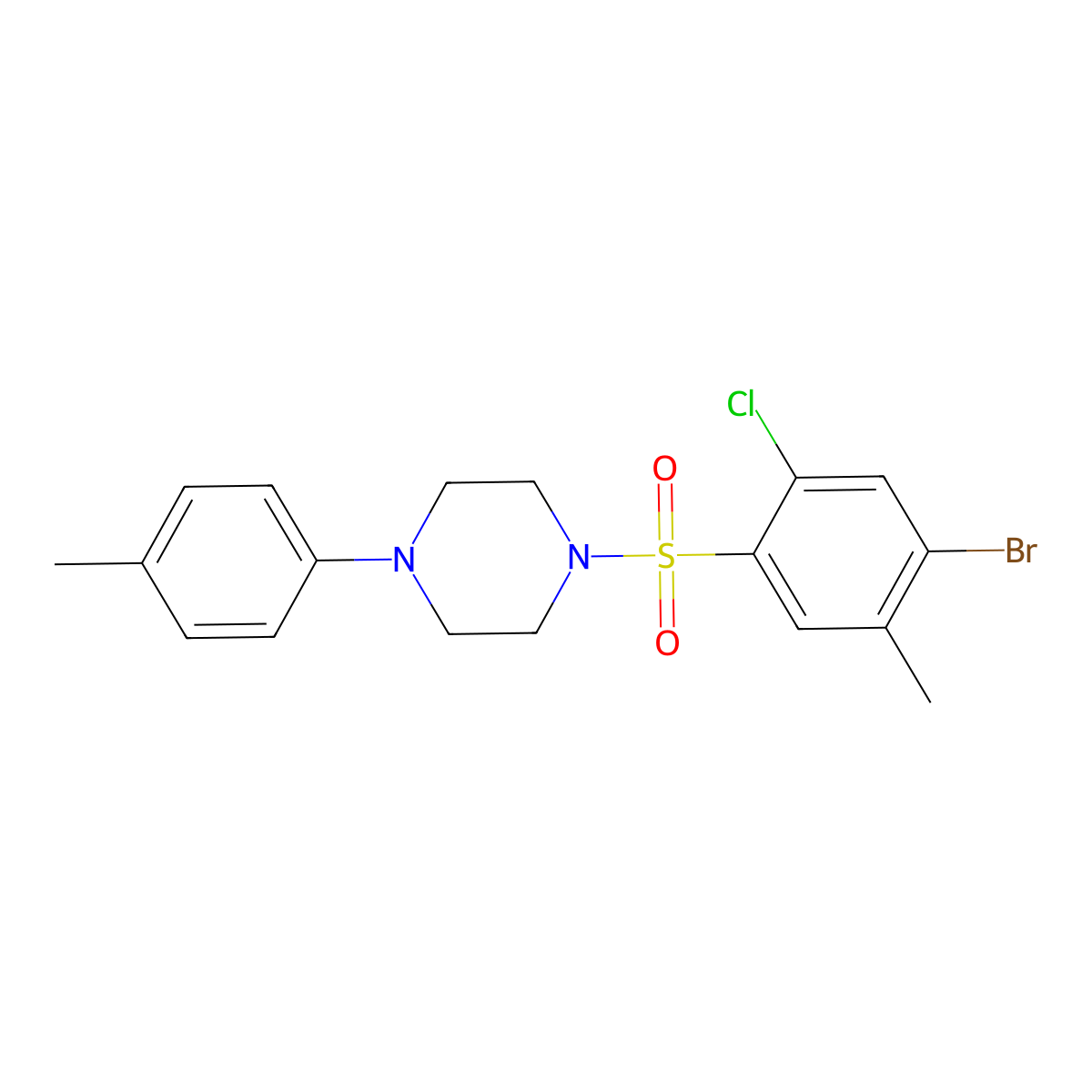 1-(4-Bromo-2-chloro-5-methylbenzenesulfonyl)-4-(4-methylphenyl)piperazine molecular structure, CAS 2249127-51-1