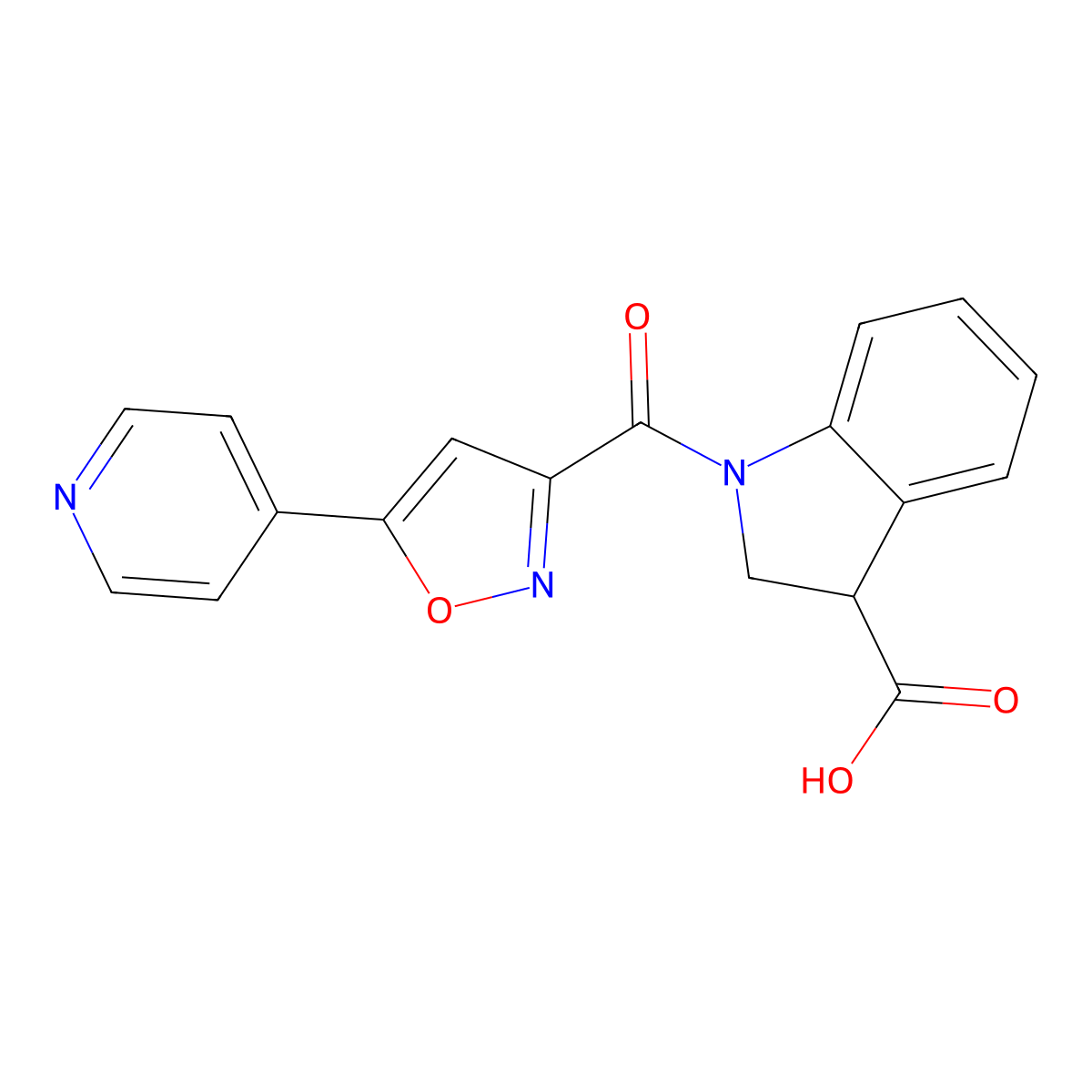 1-[5-(pyridin-4-yl)-1,2-oxazole-3-carbonyl]-2,3-dihydro-1H-indole-3-carboxylic acid molecular structure, CAS 2249242-03-1