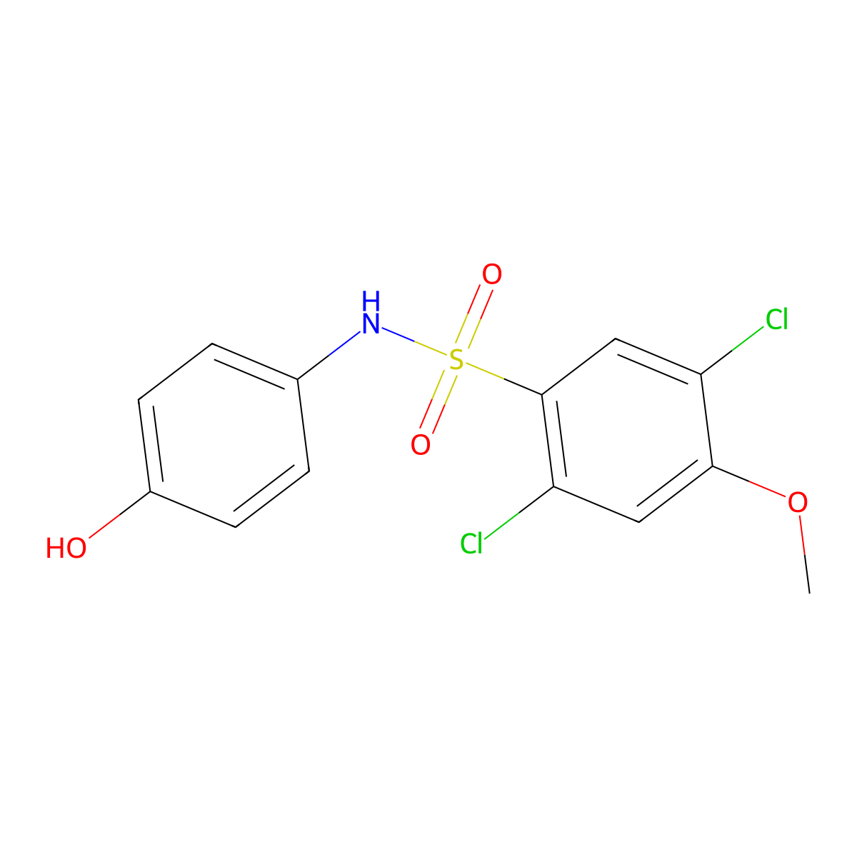 2,5-dichloro-N-(4-hydroxyphenyl)-4-methoxybenzene-1-sulfonamide molecular structure, CAS 2249305-30-2