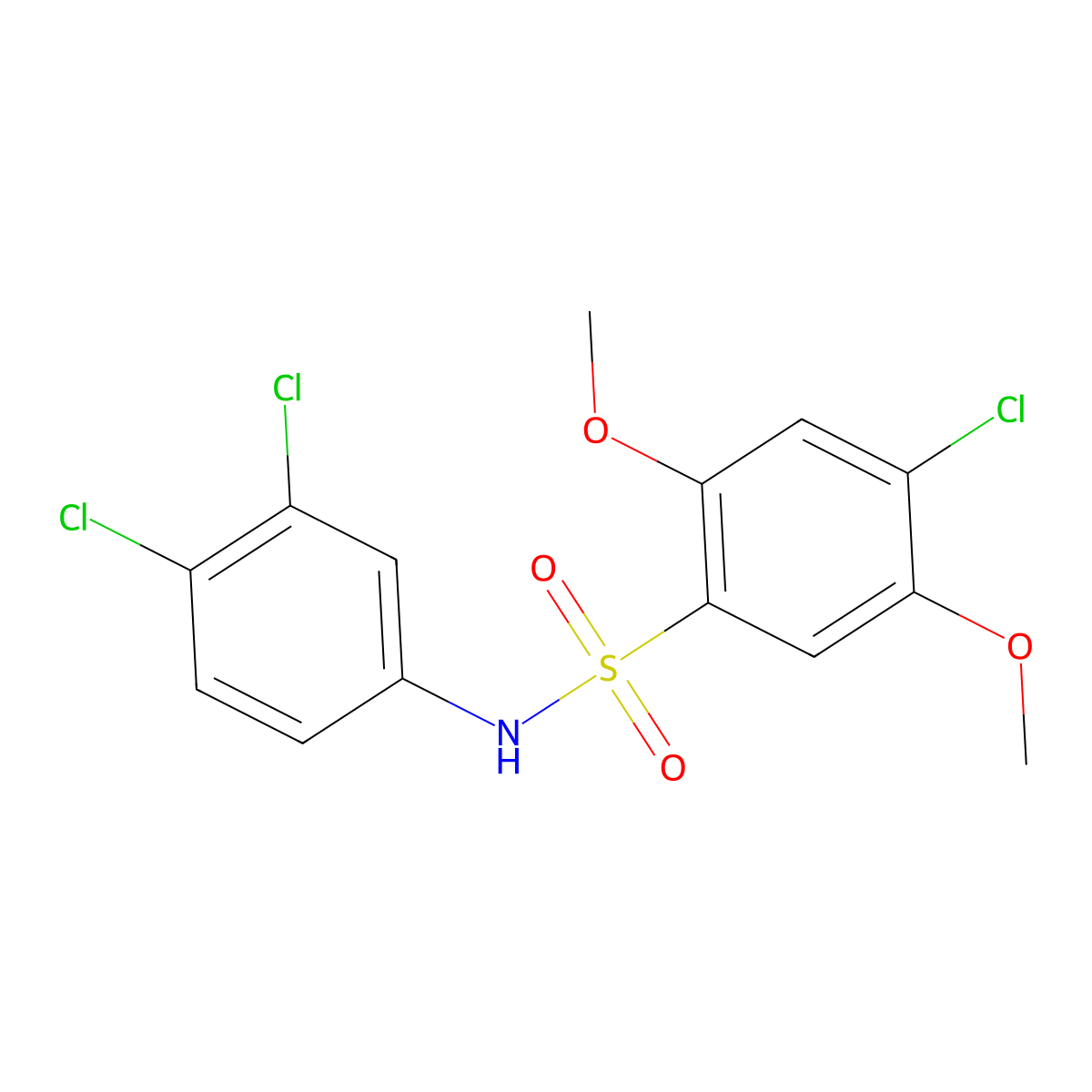 4-chloro-N-(3,4-dichlorophenyl)-2,5-dimethoxybenzene-1-sulfonamide molecular structure, CAS 2249324-43-2