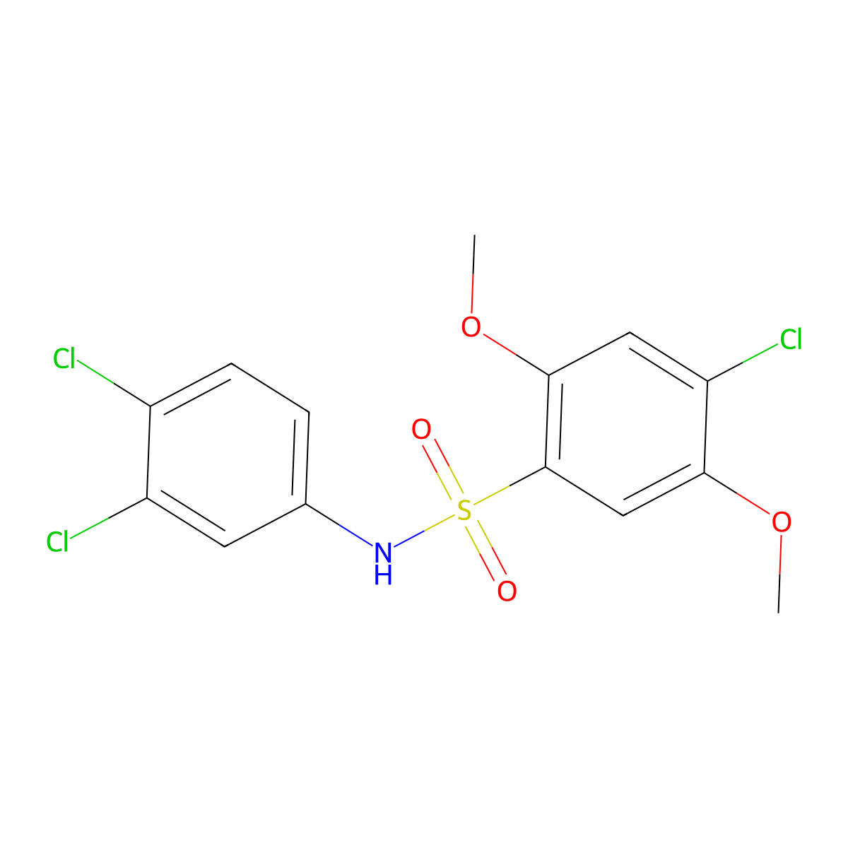4-chloro-N-(3,4-dichlorophenyl)-2,5-dimethoxybenzene-1-sulfonamide molecular structure, CAS 2249324-43-2