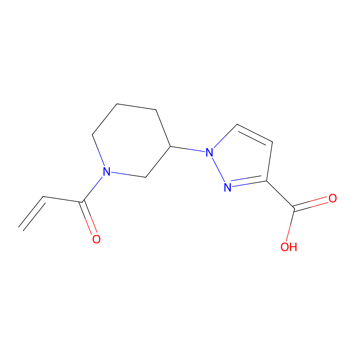 1-[1-(prop-2-enoyl)piperidin-3-yl]-1H-pyrazole-3-carboxylic acid molecular structure, CAS 2249371-16-0