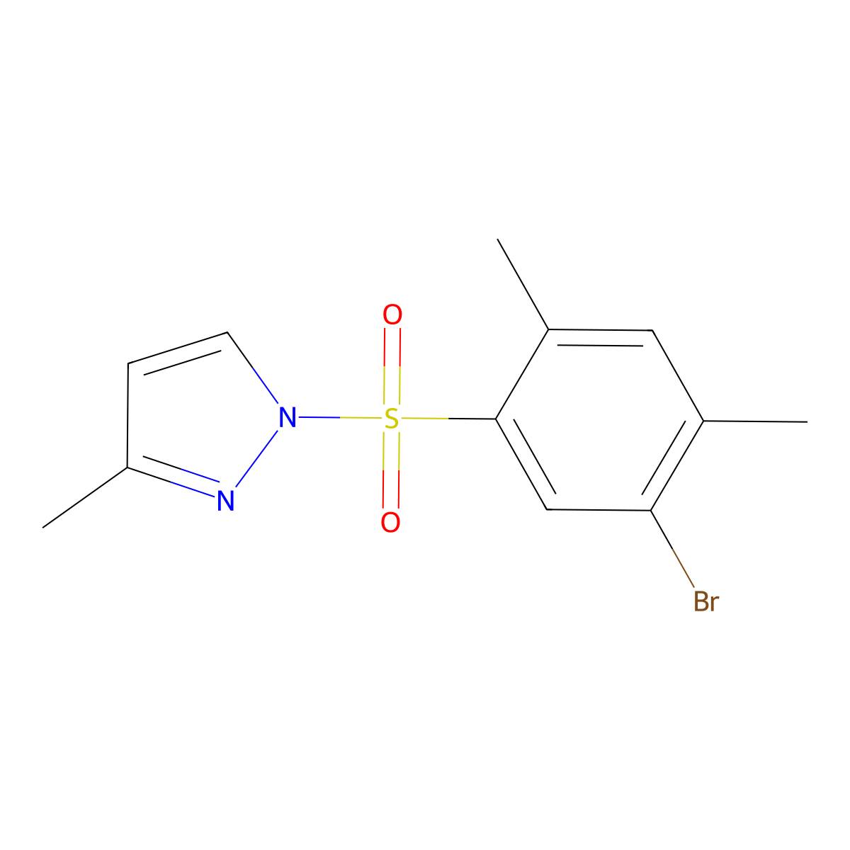 1-(5-bromo-2,4-dimethylbenzenesulfonyl)-3-methyl-1H-pyrazole molecular structure, CAS 2249525-37-7