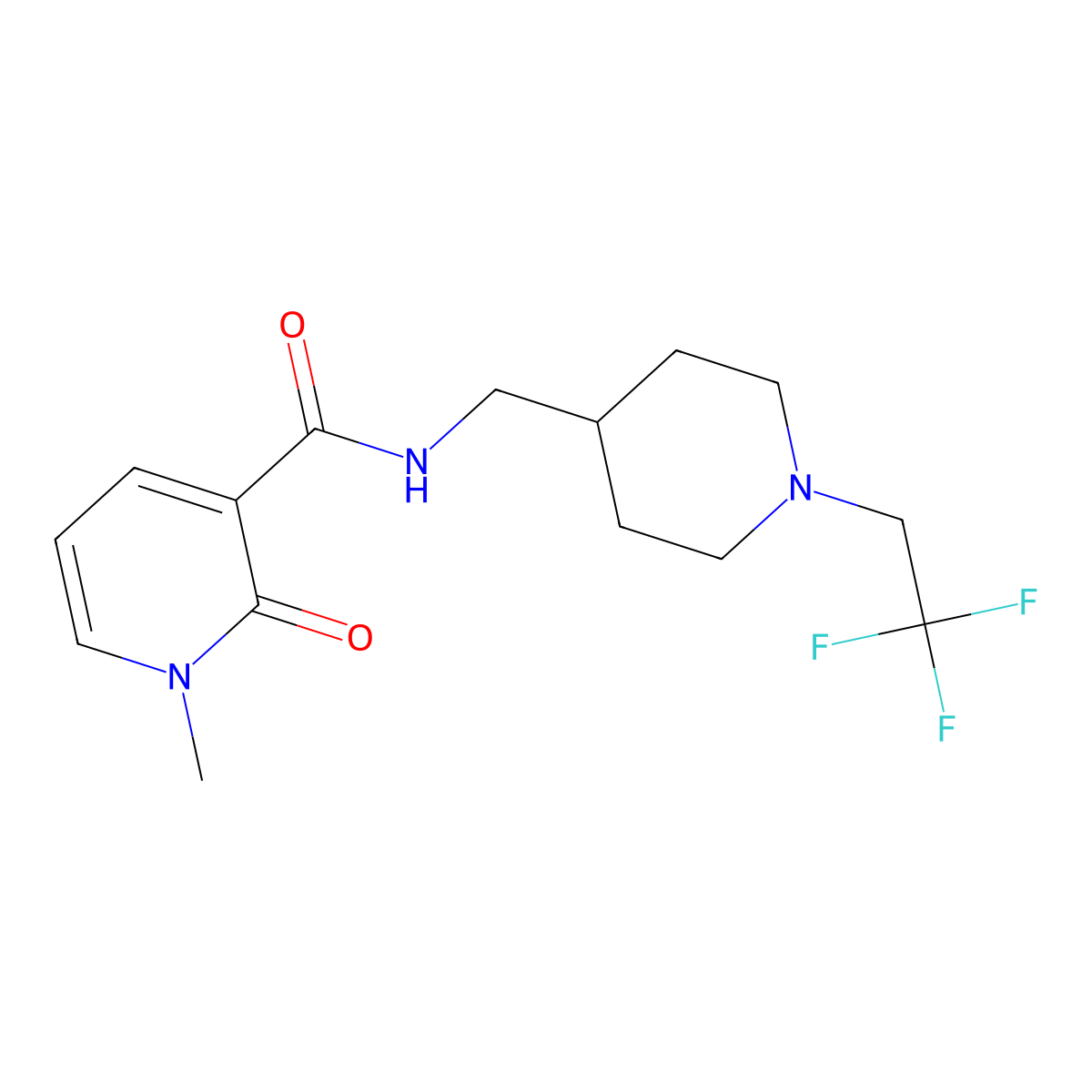 1-methyl-2-oxo-N-{[1-(2,2,2-trifluoroethyl)piperidin-4-yl]methyl}-1,2-dihydropyridine-3-carboxamide molecular structure, CAS 2249579-89-1