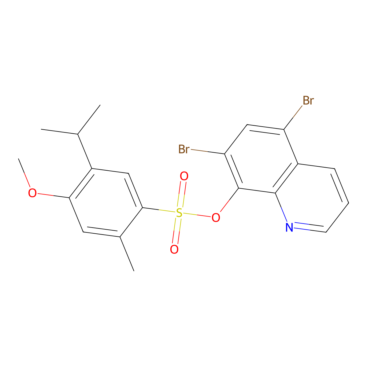5,7-Dibromoquinolin-8-yl 4-methoxy-2-methyl-5-(propan-2-yl)benzene-1-sulfonate molecular structure, CAS 2249615-37-8