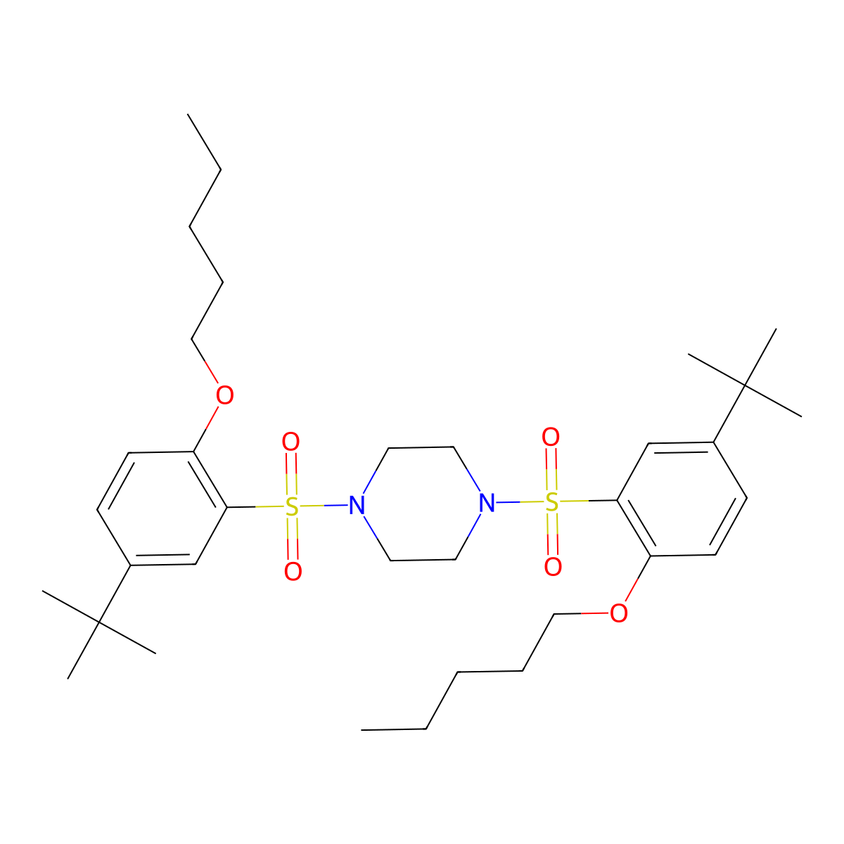 1,4-Bis[5-tert-butyl-2-(pentyloxy)benzenesulfonyl]piperazine molecular structure, CAS 2249623-44-5