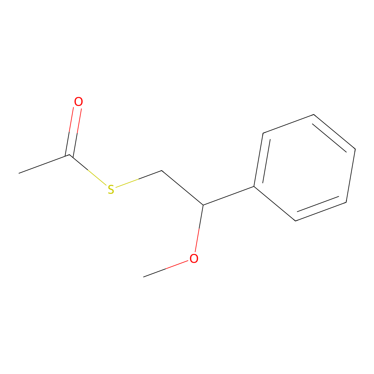 1-[(2-Methoxy-2-phenylethyl)sulfanyl]ethan-1-one molecular structure, CAS 2249724-46-5