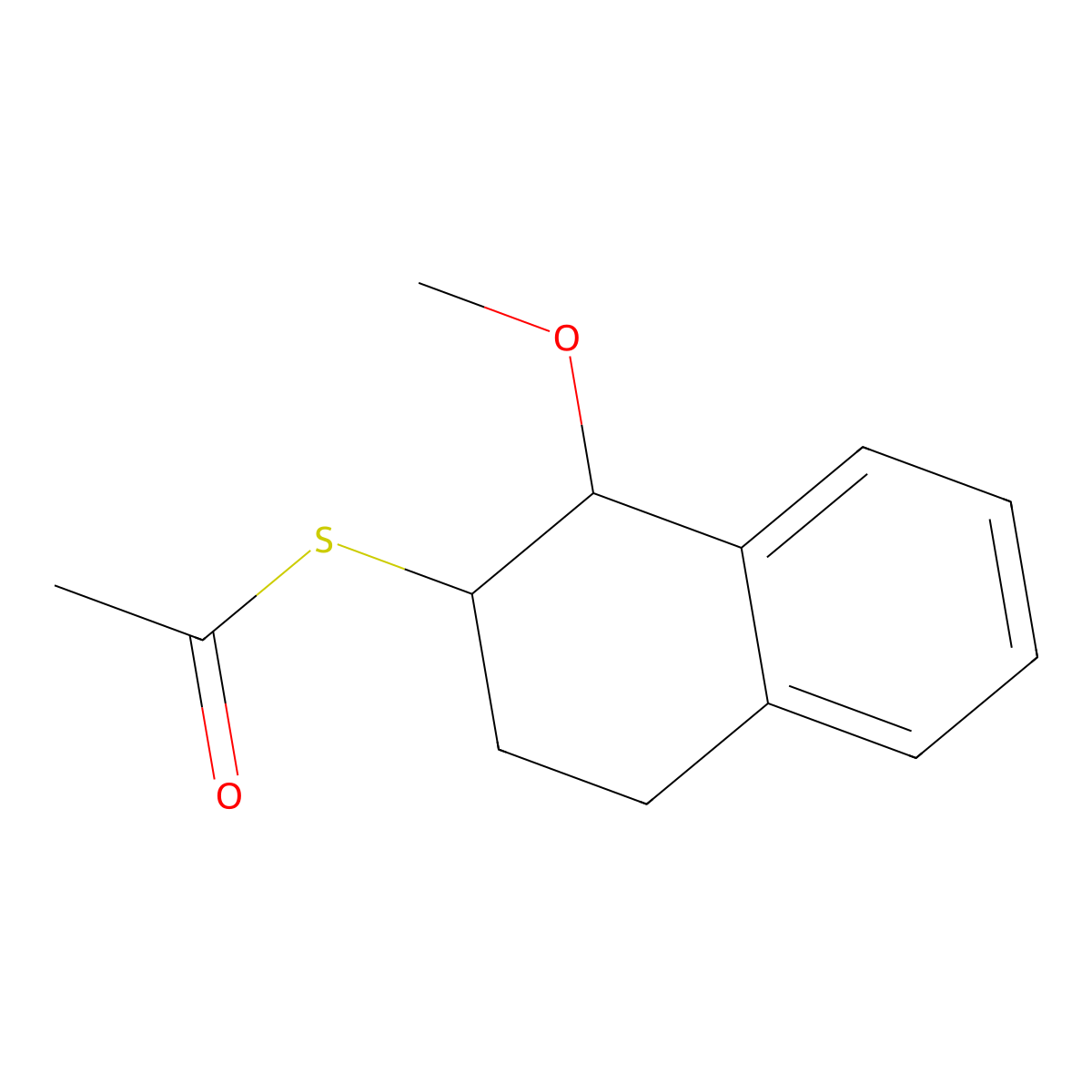 rac-1-{[(1R,2S)-1-methoxy-1,2,3,4-tetrahydronaphthalen-2-yl]sulfanyl}ethan-1-one, cis molecular structure, CAS 2249724-54-5