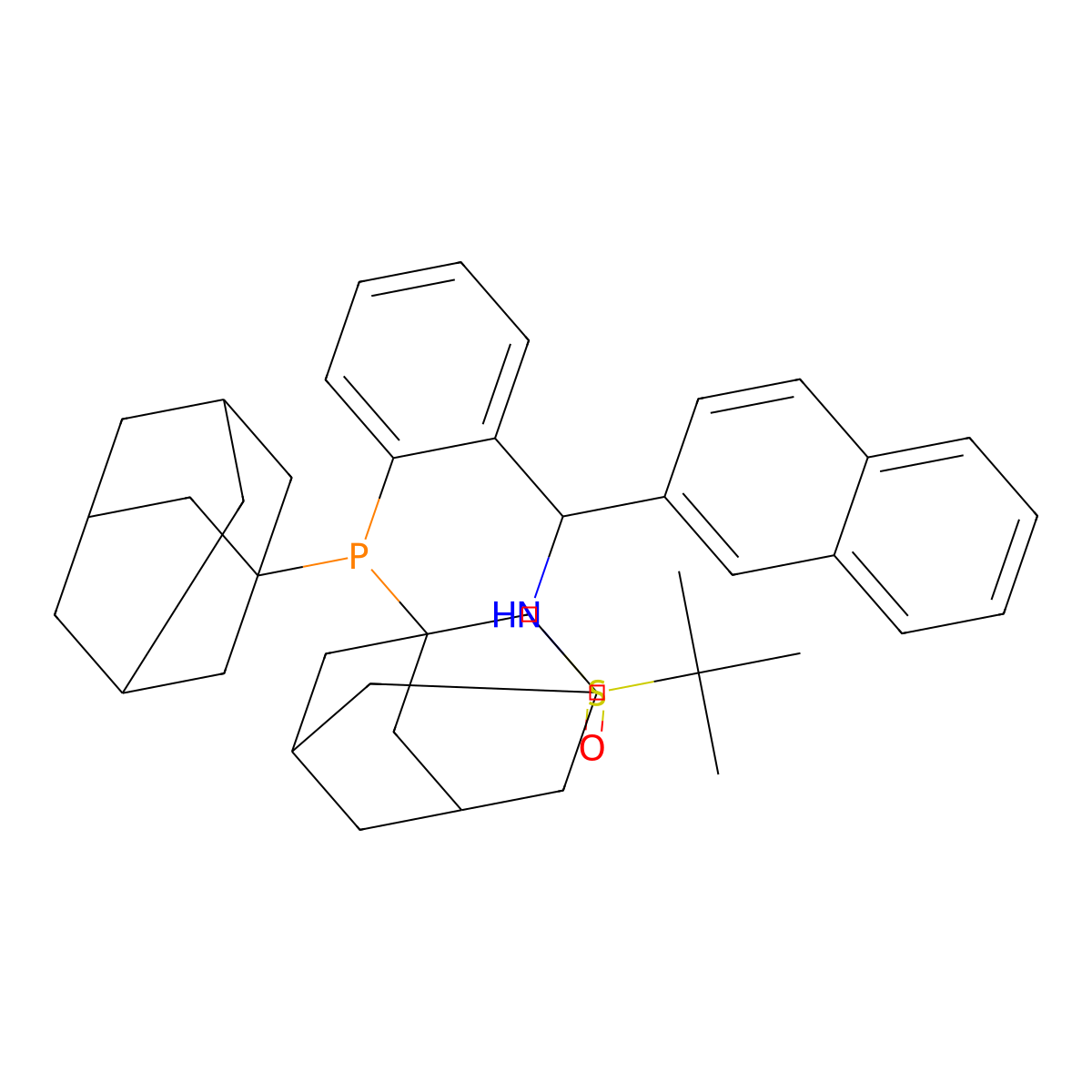 (R)-N-((S)-(2-(Di(adamantan-1-yl)phosphanyl)phenyl)(naphthalen-2-yl)methyl)-2-methylpropane-2-sulfinamide molecular structure, CAS 2249950-37-4