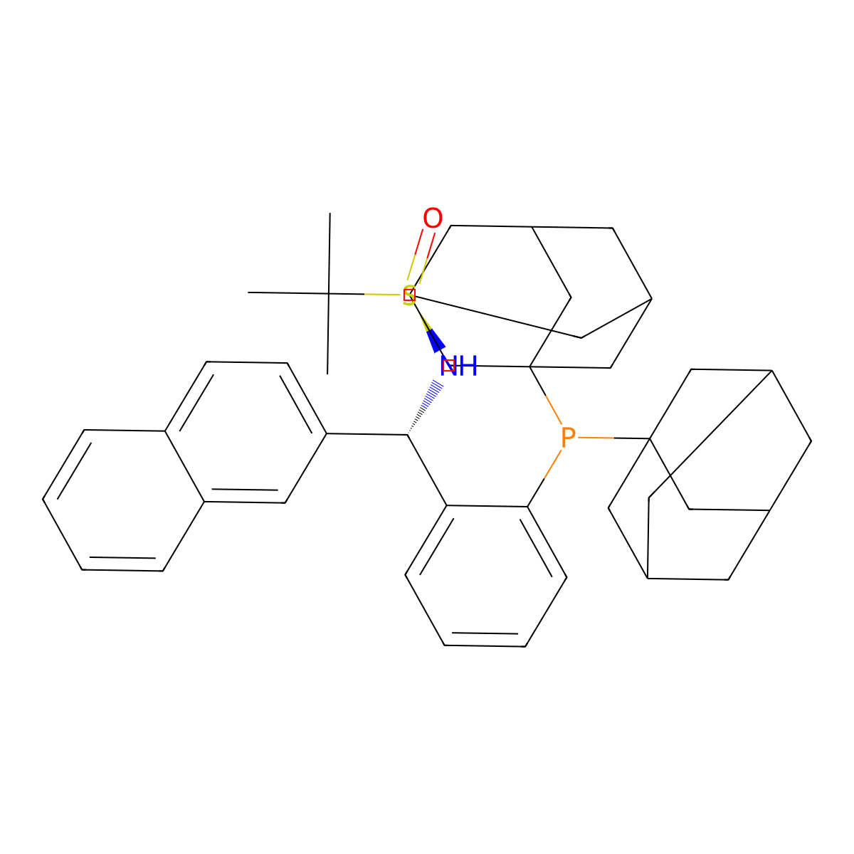 (R)-N-((S)-(2-(Di(adamantan-1-yl)phosphanyl)phenyl)(naphthalen-2-yl)methyl)-2-methylpropane-2-sulfinamide molecular structure, CAS 2249950-37-4