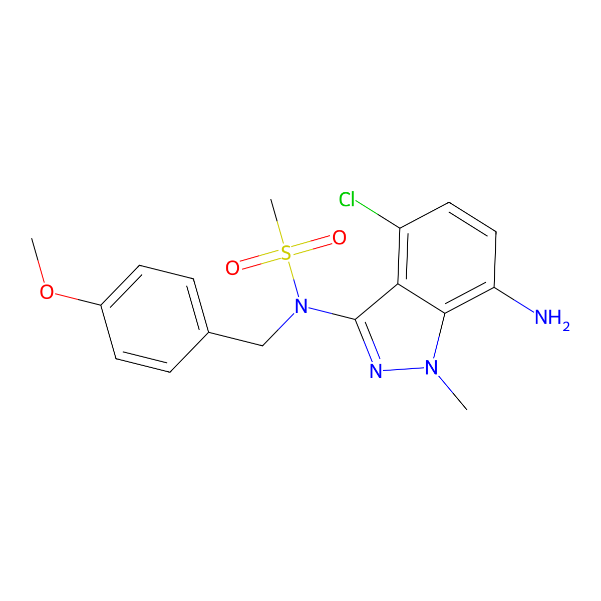 N-(7-Amino-4-chloro-1-methyl-1H-indazol-3-yl)-N-(4-methoxybenzyl)methanesulfonamide molecular structure, CAS 2249974-90-9