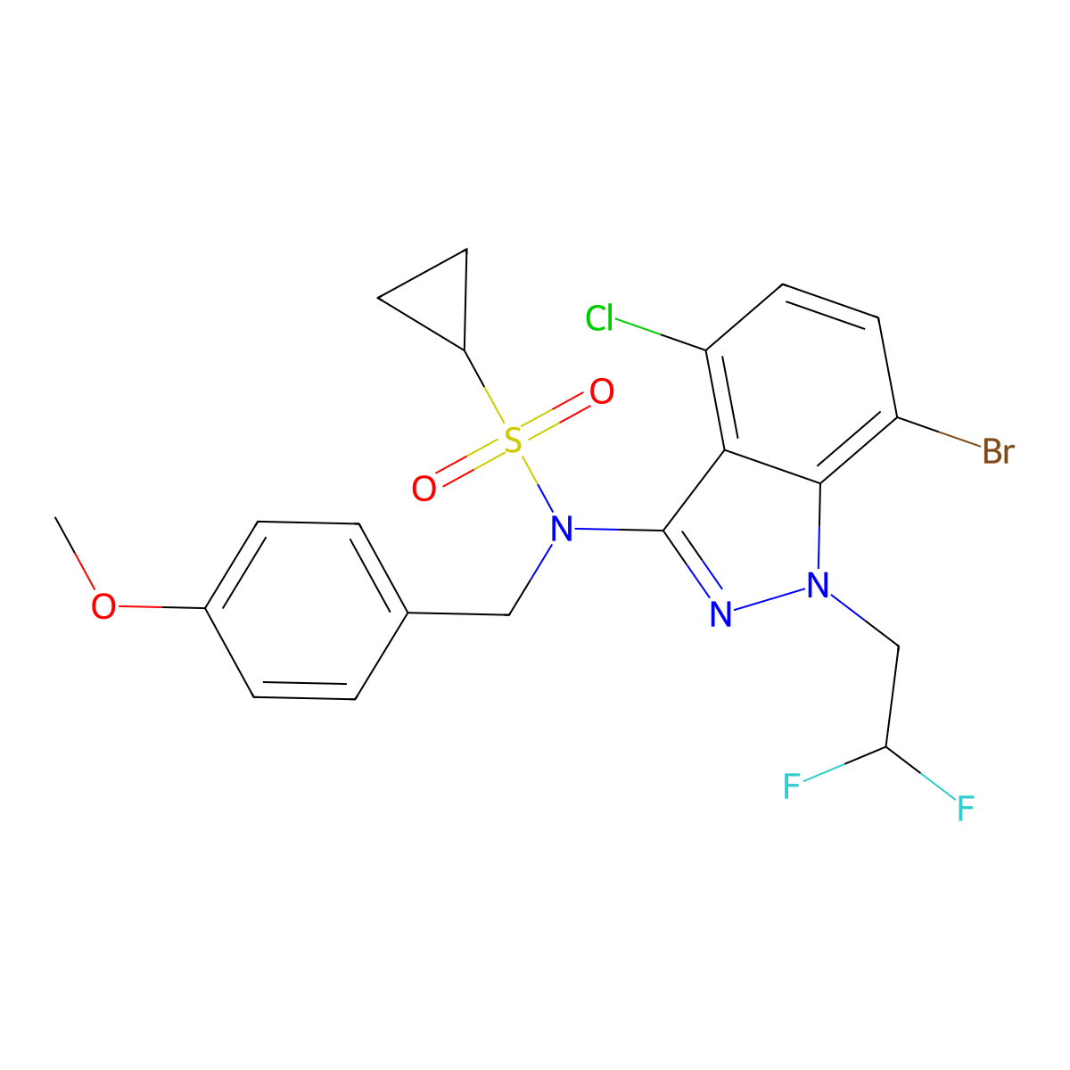 N-(7-Bromo-4-chloro-1-(2,2-difluoroethyl)-1H-indazol-3-yl)-N-(4-methoxybenzyl)cyclopropanesulfonamide molecular structure, CAS 2249975-82-2