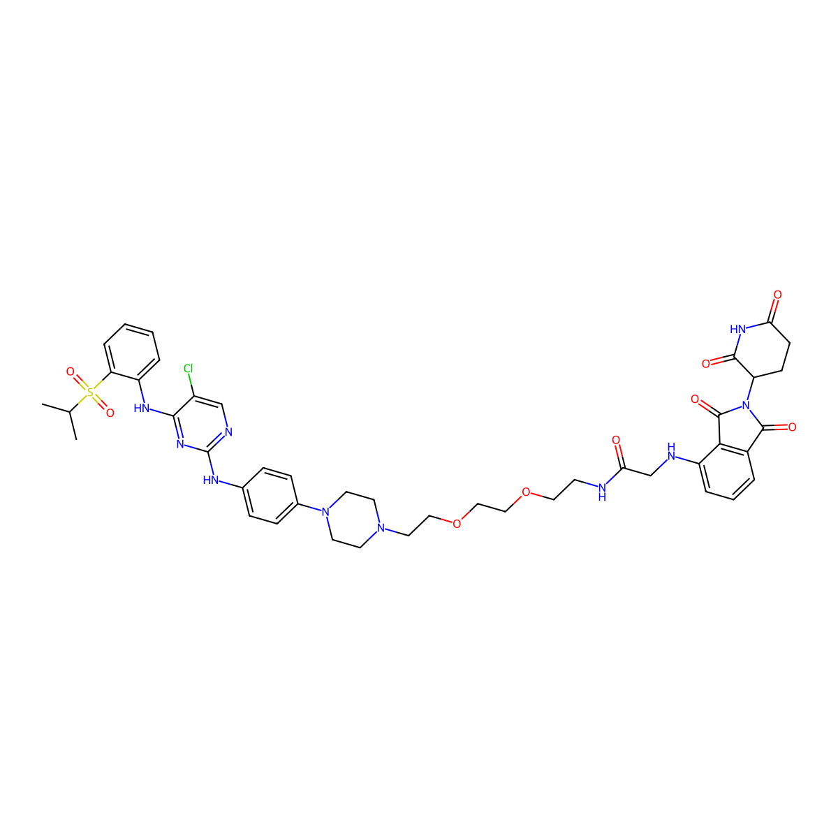 N-(2-(2-(2-(4-(4-((5-Chloro-4-((2-(isopropylsulfonyl)phenyl)amino)pyrimidin-2-yl)amino)phenyl)piperazin-1-yl)ethoxy)ethoxy)ethyl)-2-((2-(2,6-dioxopiperidin-3-yl)-1,3-dioxoisoindolin-4-yl)amino)acetamide molecular structure, CAS 2250025-88-6
