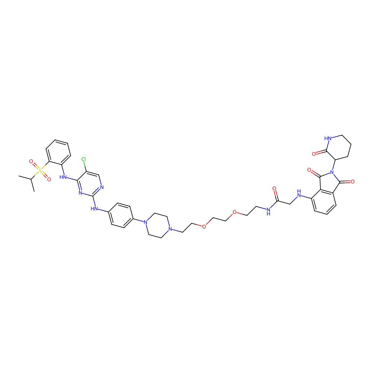 N-(2-(2-(2-(4-(4-((5-Chloro-4-((2-(isopropylsulfonyl)phenyl)amino)pyrimidin-2-yl)amino)phenyl)piperazin-1-yl)ethoxy)ethoxy)ethyl)-2-((1,3-dioxo-2-(2-oxopiperidin-3-yl)isoindolin-4-yl)amino)acetamide molecular structure, CAS 2250025-90-0