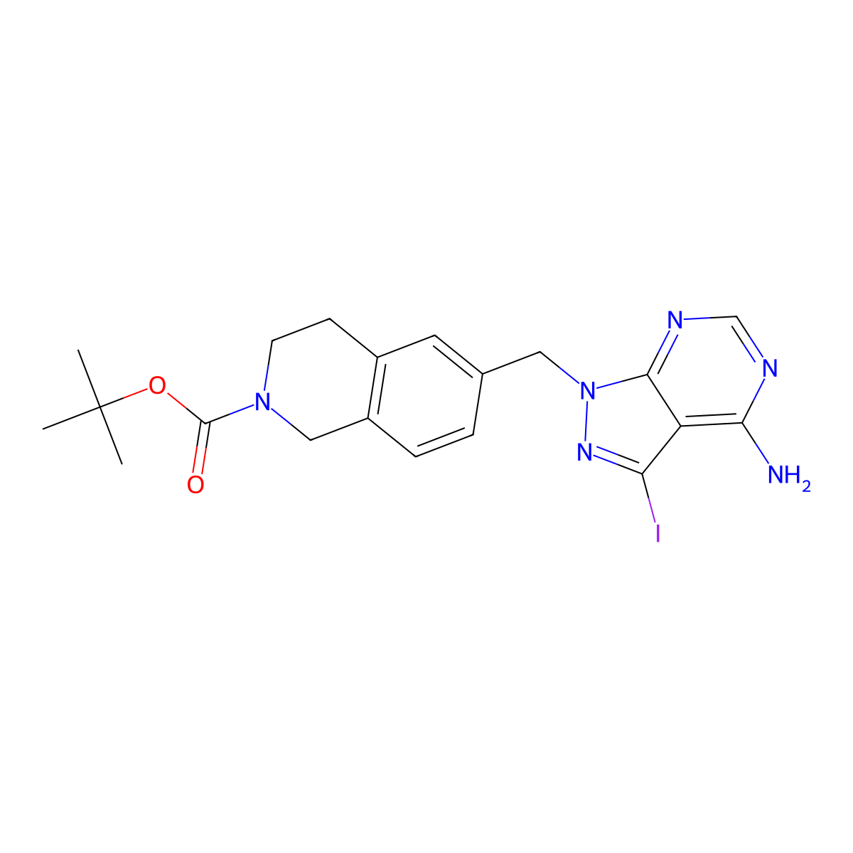 Tert-butyl 6-((4-amino-3-iodo-1H-pyrazolo[3,4-d]pyrimidin-1-yl)methyl)-3,4-dihydroisoquinoline-2(1H)-carboxylate molecular structure, CAS 2250061-21-1