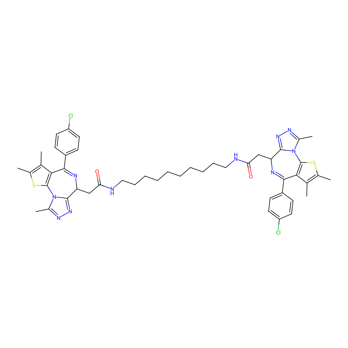 N,N'-(decane-1,10-diyl)bis{2-[(6S)-4-(4-chlorophenyl)-2,3,9-trimethyl-6H-thieno[3,2-f][1,2,4]triazolo[4,3-a][1,4]diazepin-6-yl]acetamide} molecular structure, CAS 2250091-96-2