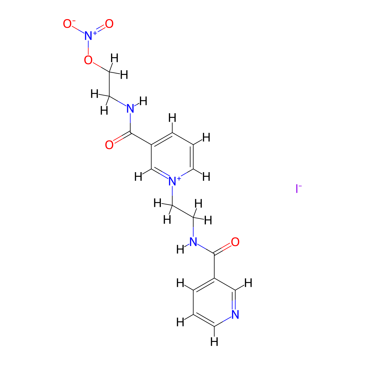 1-(2-(Nicotinamido)ethyl)-3-((2-(nitrooxy)ethyl)carbamoyl)pyridin-1-ium iodide molecular structure, CAS 2250142-71-1