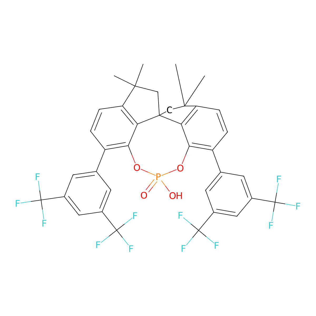 (11AS)-1,10-bis(3,5-bis(trifluoromethyl)phenyl)-12-hydroxy-4,4,7,7-tetramethyl-4,5,6,7-tetrahydrodiindeno[7,1-de:1',7'-fg][1,3,2]dioxaphosphocine 12-oxide molecular structure, CAS 2250167-83-8