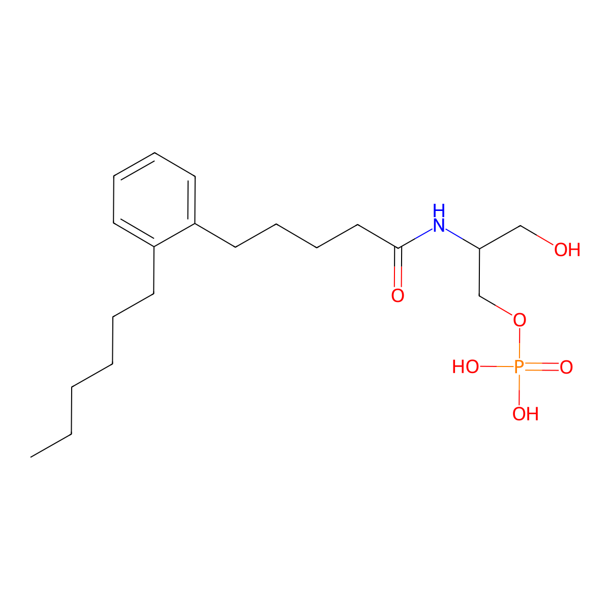 [(2~{R})-2-[5-(2-hexylphenyl)pentanoylamino]-3-oxidanyl-propyl] dihydrogen phosphate molecular structure, CAS 2250210-69-4