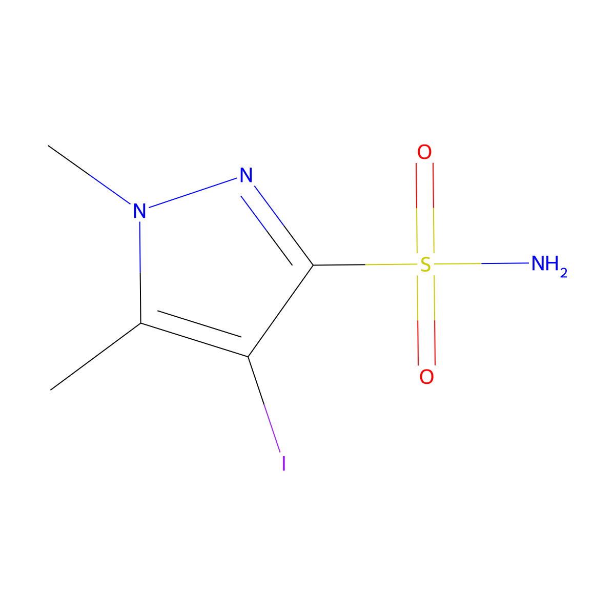 4-Iodo-1,5-dimethyl-pyrazole-3-sulfonamide molecular structure, CAS 2250242-05-6