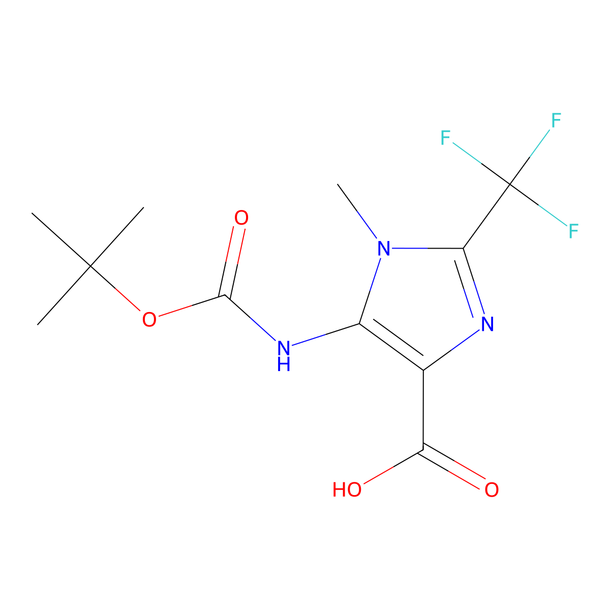 5-(Tert-butoxycarbonylamino)-1-methyl-2-(trifluoromethyl)imidazole-4-carboxylic acid molecular structure, CAS 2250242-94-3