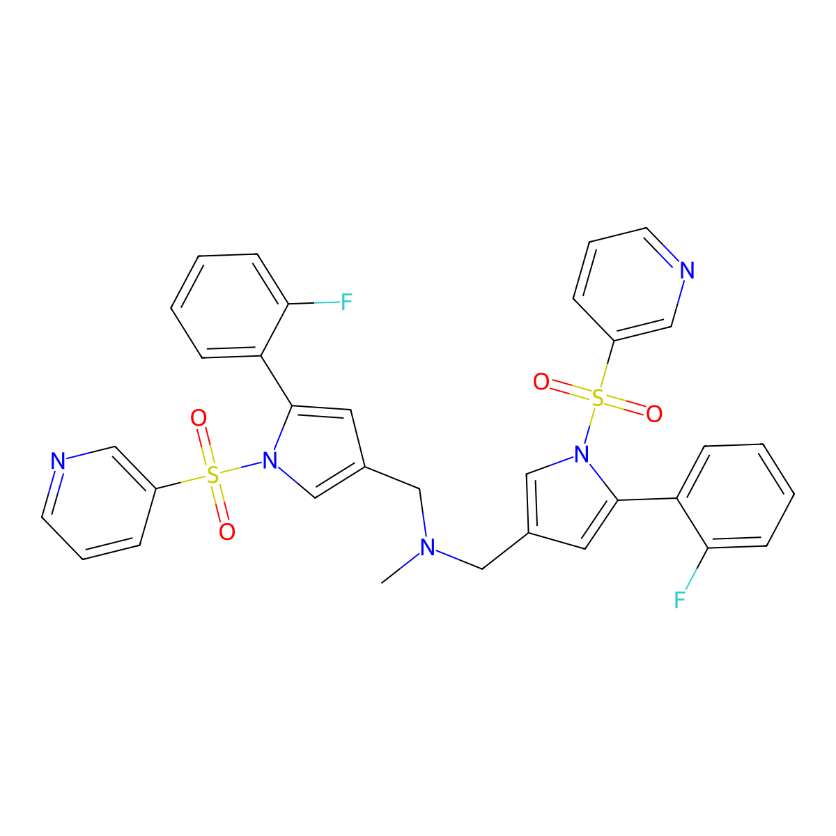 1-(5-(2-Fluorophenyl)-1-pyridin-3-ylsulfonylpyrrol-3-yl)-N-((5-(2-fluorophenyl)-1-pyridin-3-ylsulfonylpyrrol-3-yl)methyl)-N-methylmethanamine molecular structure, CAS 2250243-23-1