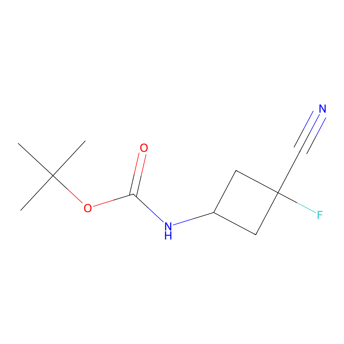 tert-butyl trans-N-(3-cyano-3-fluoro-cyclobutyl)carbamate molecular structure, CAS 2250243-47-9