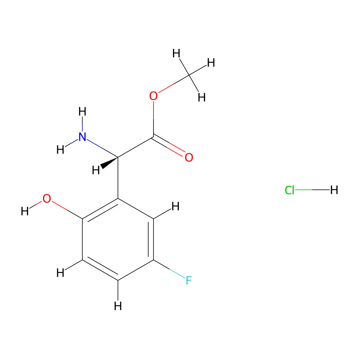 Methyl (S)-2-amino-2-(5-fluoro-2-hydroxyphenyl)acetate hcl molecular structure, CAS 2250243-49-1