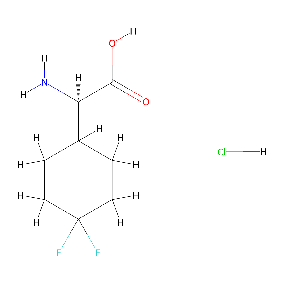 (2R)-2-amino-2-(4,4-difluorocyclohexyl)acetic acid hydrochloride molecular structure, CAS 2250243-69-5