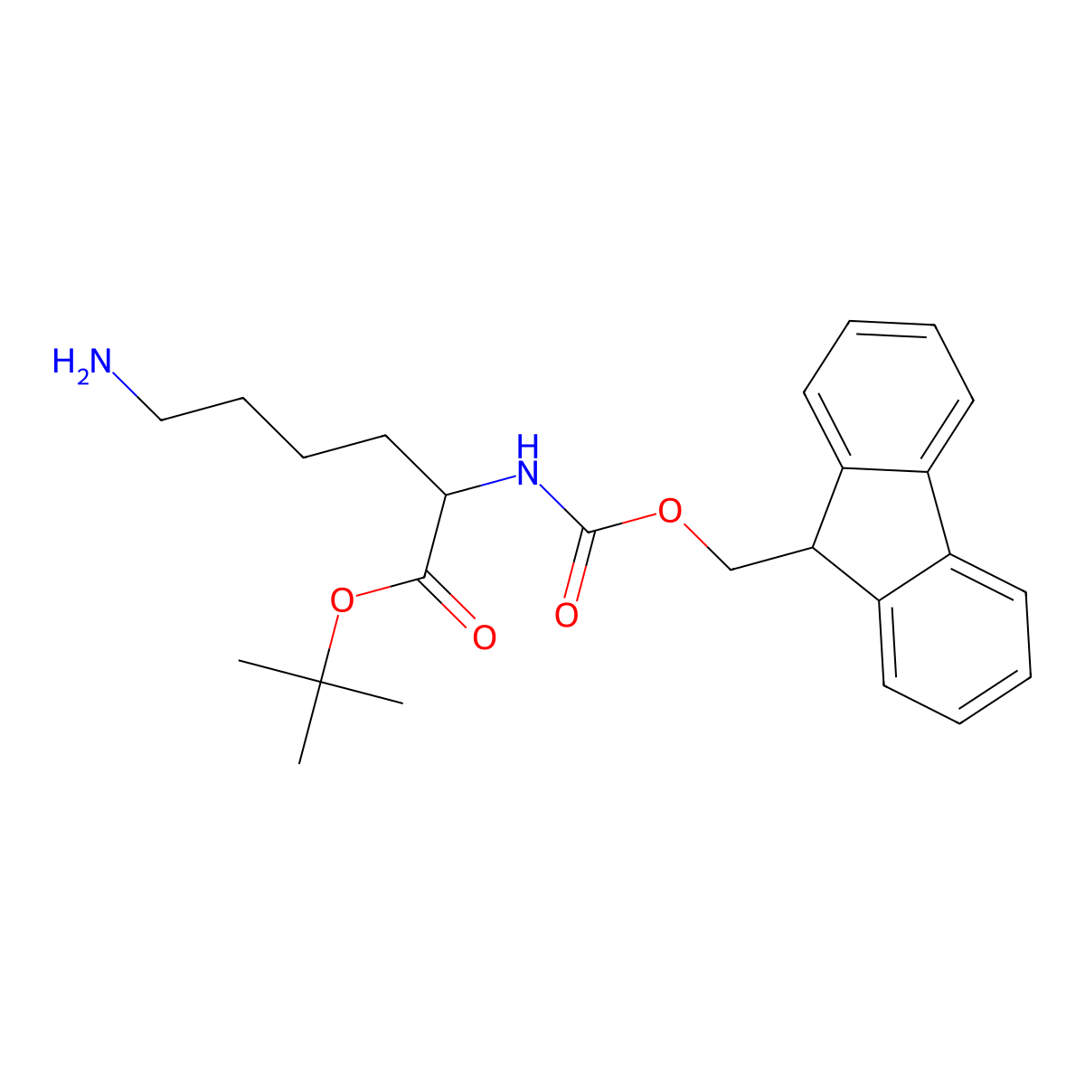 (R)-tert-Butyl 2-((((9H-fluoren-9-yl)methoxy)carbonyl)amino)-6-aminohexanoate molecular structure, CAS 2250436-42-9
