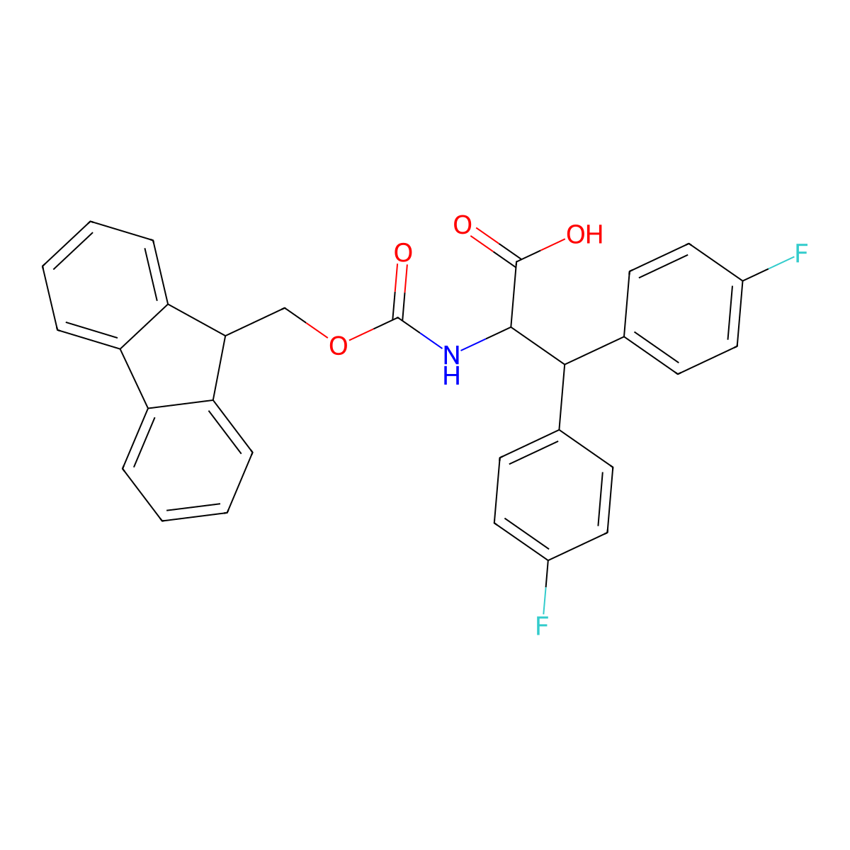 N-alpha-(9-Fluorenylmethyloxycarbonyl)-3,3-di-(p-fluorophenyl)-L-alanine (Fmoc-L-Dip(4-F,4'-F)-OH) molecular structure, CAS 2250437-36-4