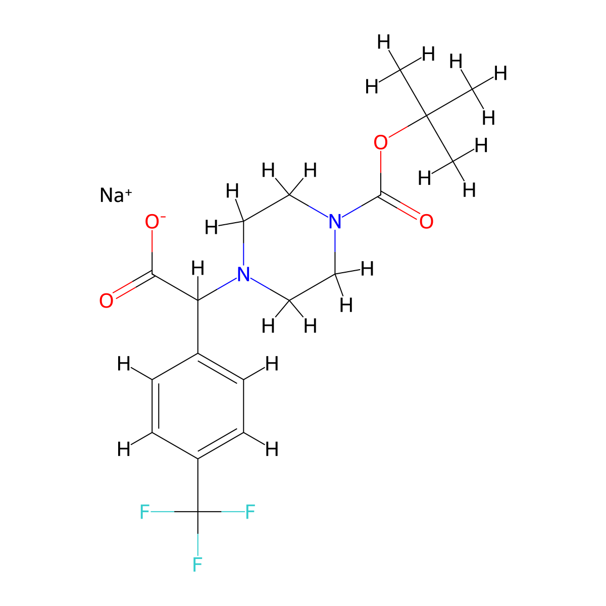 Sodium 2-[4-(tert-butoxycarbonyl)piperazin-1-yl]-2-[4-(trifluoromethyl)phenyl]acetate molecular structure, CAS 2251053-09-3