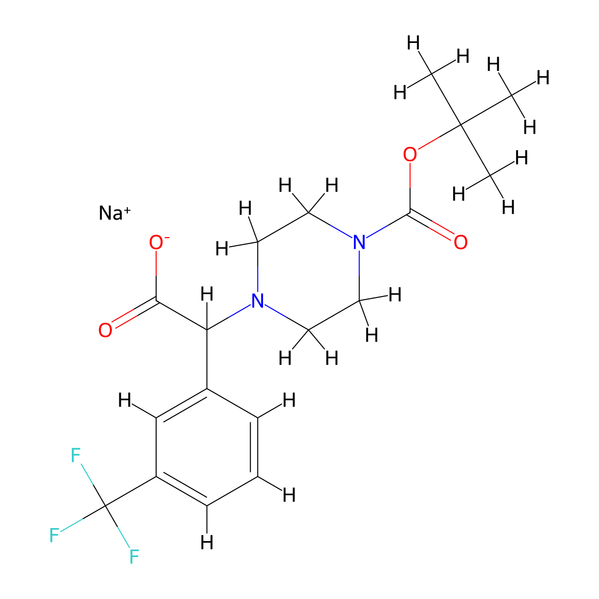 Sodium 2-[4-(tert-butoxycarbonyl)piperazin-1-yl]-2-[3-(trifluoromethyl)phenyl]acetate molecular structure, CAS 2251053-10-6