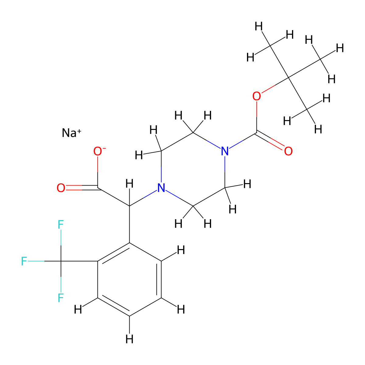 Sodium 2-[4-(tert-butoxycarbonyl)piperazin-1-yl]-2-[2-(trifluoromethyl)phenyl]acetate molecular structure, CAS 2251053-12-8