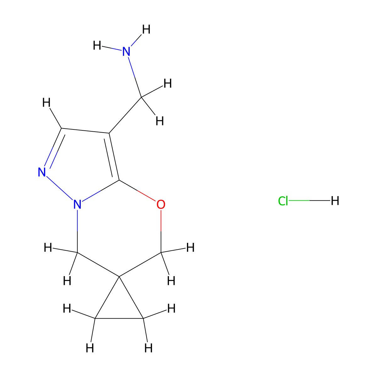 1',3'-Dihydrospiro{cyclopropane-1,2'-pyrazolo[3,2-b][1,3]oxazine}-5'-ylmethanamine hydrochloride molecular structure, CAS 2251053-61-7