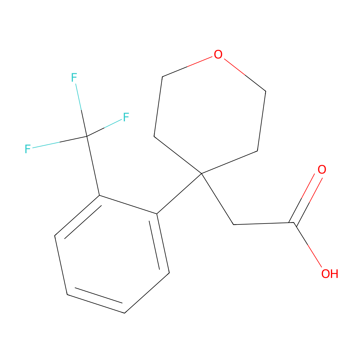 2-{4-[2-(Trifluoromethyl)phenyl]-tetrahydro-2H-pyran-4-yl}acetic acid molecular structure, CAS 2251054-07-4