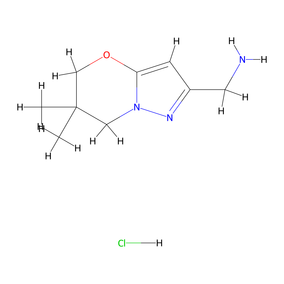{6,6-Dimethyl-5H,6H,7H-pyrazolo[3,2-b][1,3]oxazin-2-yl}methanamine hydrochloride molecular structure, CAS 2251054-18-7