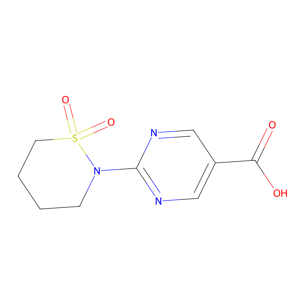2-(1,1-Dioxo-1,2-thiazinan-2-yl)pyrimidine-5-carboxylic acid molecular structure, CAS 2251054-24-5