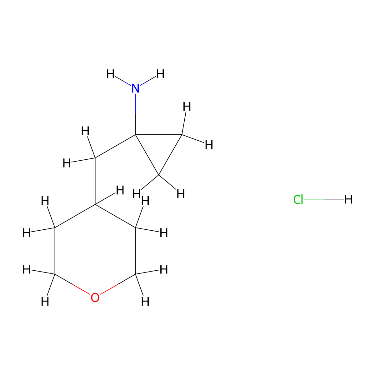 1-[(Tetrahydro-2H-pyran-4-yl)methyl]cyclopropanamine hydrochloride molecular structure, CAS 2251054-40-5