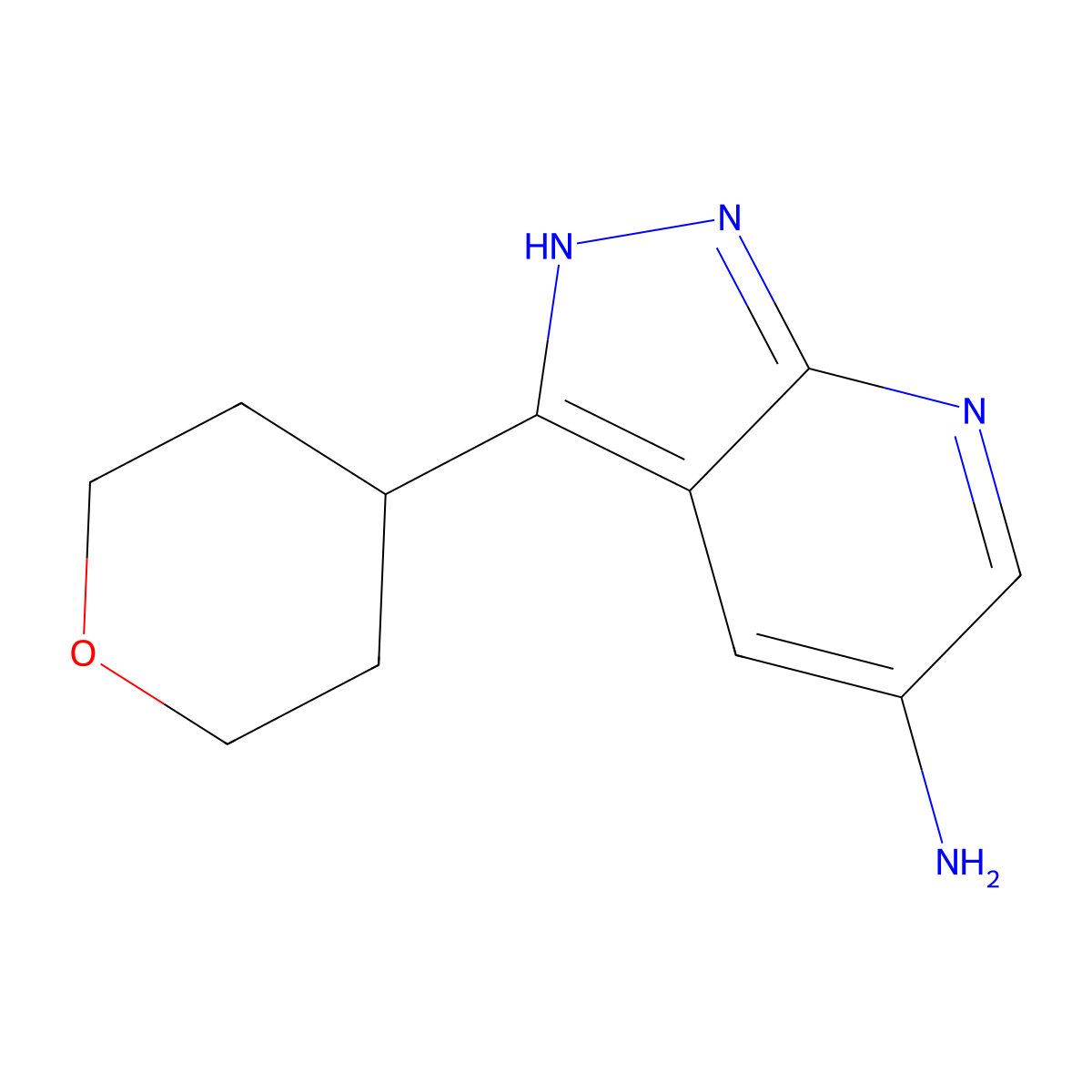 3-(Oxan-4-yl)-1H-pyrazolo[3,4-b]pyridin-5-amine molecular structure, CAS 2251054-52-9