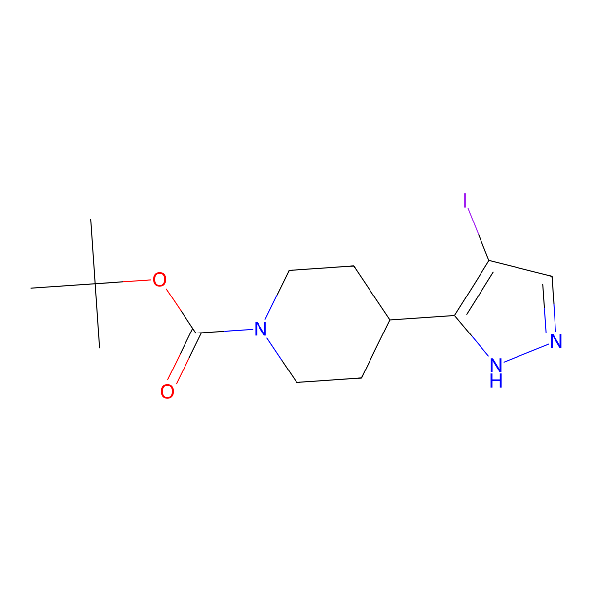 tert-butyl 4-(4-iodo-1H-pyrazol-3-yl)piperidine-1-carboxylate molecular structure, CAS 2251120-54-2