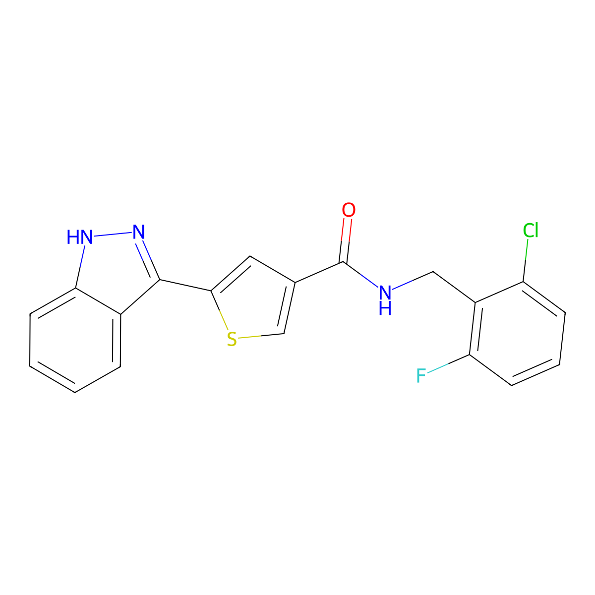 N-(2-chloro-6-fluorobenzyl)-5-(1H-indazol-3-yl)thiophene-3-carboxamide molecular structure, CAS 2251130-41-1